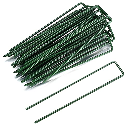 U-förmige Garten-Heringe, Garten-Heringe, Kunstrasen-Heringe, grüne Metall-Grasheringe für Unkraut, Stoff, Matte, Kunstrasen, Zelt, Netz, 150 mm, 30 Stück