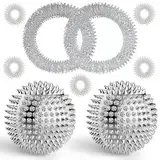 2 Stücke Magnetic Acupressure Balls &5 Akupressur Ring &2 Akupressur Armbänd, 32mm Igelball Klein Metall und Massageringe für finger für Stress Relief Oder Massage