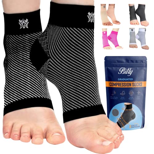 Bitly Fußbandage Unisex - Elastische Sprunggelenkbandage zur Unterstützung von Knöchel, Mittelfuß & Ferse - Für Sport & Reha - 1 Paar (Schwarz, X-Large)