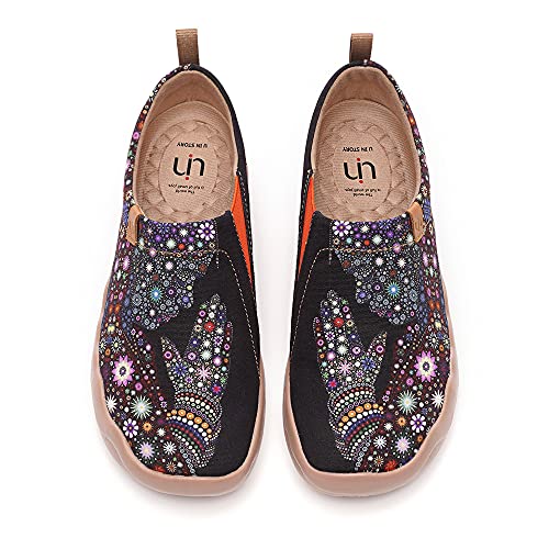 UIN Damen Schwarz Slip On Schuhe Blume Canvas Wanderschuhe Sneaker Leicht Loafer Shoes Reise Schuhe Segelschuhe Hana (Pray for Goodness, numeric_40_point_5)