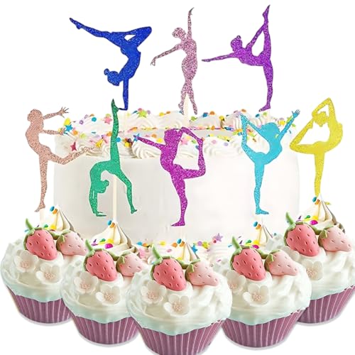 Glitter Gymnastik Cupcake Geburtstagsparty Zubehör, 24 Stück Turnerin Mädchen Cake Topper für Geburtstagsparty, Sport Thematische Zubehör, Babyparty