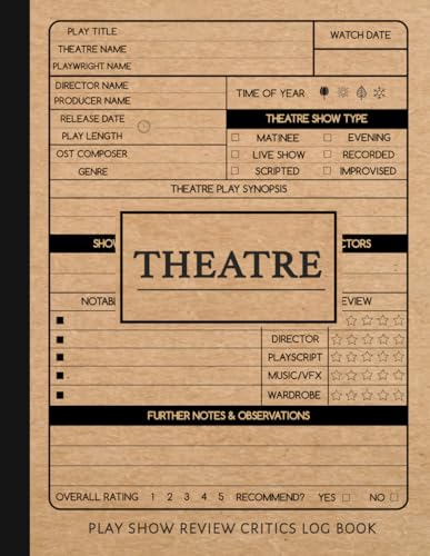 Theater Show Review Journal: Play Enthusiasts Log Book. Note and Detail Every Performance. Ideal for Fans of The Arts, Actors, and Directors