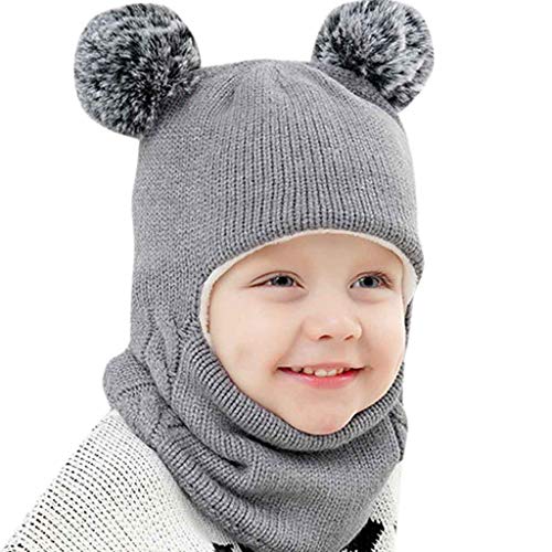 Qersh Orbgons 2-7 Jahre alt Baby Wintermütze Schal Mädchen Set Strickmütze Babymütze Mütze Set Baby Mütze Warme Winter Beanie Hut Jungen runder Schal Set (Grau, 2-7 Jahre alt)