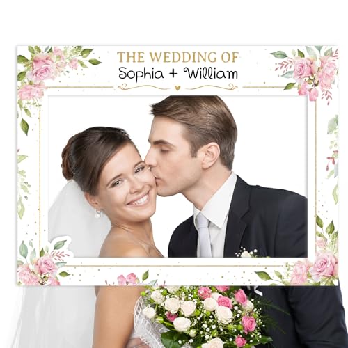 BETESSIN Fotobox Accessoires Hochzeit - 80x60cm Fotorahmen mit Blumenmotiv - Foto Requisiten Hochzeit - Foto Booth Props für Hochzeitsdeko