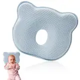 ATSGJLZN Babykissen, Kopfkissen Baby Babykissen Gegen Plattkopf Baby Kissen Kopfverformung 100% Baumwolle, kinderkopfkissen Memory Schaum für 0-12 Monate Neugeborene Blau