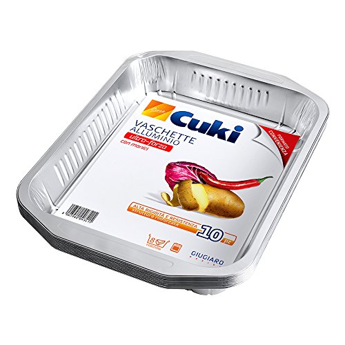 Cuki Aluminium-Behälter – extra stark – mit Griffen – 8 Portionen – rechteckig [Rs98G] – preiswert – 1 Packung mit 10 Stück