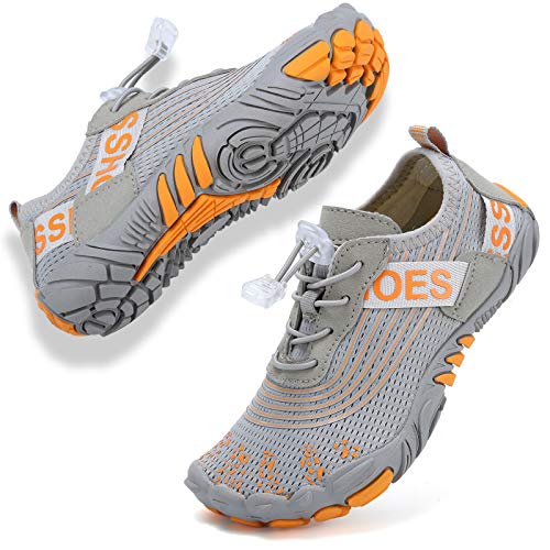 DimaiGlobal Kinder Wasserschuhe Schwimmschuhe Traillaufschuhe Jungen Mädchen Schnelltrocknende Barfuß-Sportschuhe Strandschuhe Aquaschuhe Leichte rutschfest 33EU Grau