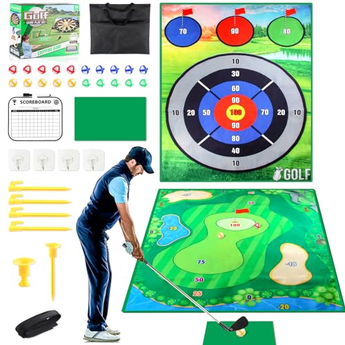 IEEILULU Golf Spielmatte, 2 in 1 Golf Chipping Spielmatte, 178 x 120cm Golf Training Matte mit Golfbällen, Club und Score Board, Golf Abschlagmatte Spiel für Zuhause Innen Außen Kinder Erwachsene