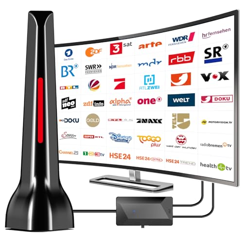 DVB-T/DVB-T2 Antenne mit Verstärker innen 36Dbi+ HDTV Zimmerantenne für Fernseher,Signalqualität durch ALU-Kern,Mit Magnetfuß - 3 Meter Kabel,Unterstützt 4K 1080P - Alle TV-Geräte DAB/UHF/VHF