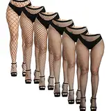 YOGINGO 6 PCS Netzstrumpfhose Schwarz, Fishnet Stockings Strümpfe Strumpfhosen Netzstrümpfe Hohe Taille Fischernetz Strumpfhosen für Damen