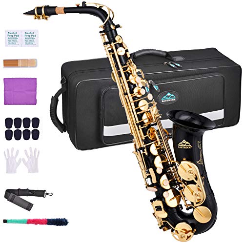 EASTROCK Altsaxophon Black/Golden Alto Saxophone mit Hartschalenkoffer Mundstückpolster Reinigungsbürste Riemen Handschuhe