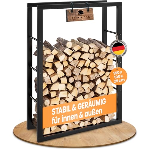 BLACK OAK Kaminholzregal JACK 150x100x25cm schwarz - für innen & außen bis 800kg Holz - Metall Stahl Rahmen pulverbeschichtet rostfrei Brennholzregal Holzregal Kaminholz Aufbewahrung für Brennholz