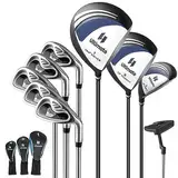 GYMAX Komplettes Golfschlägerset für Herren, 12-teiliges Golfschlägerset mit Schlägerhauben, inkl. 1# Driver, 3# Fairway, 4# Hybrid, 6# & 7# & 8# & 9# & P# Eisen, Putter