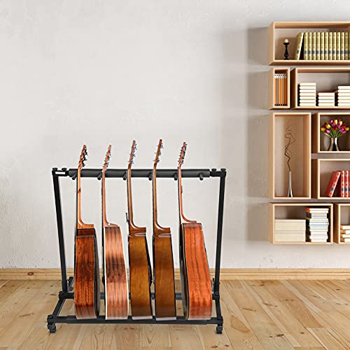 5-Fach Gitarrenständer, Gitarren Display Stand, Metallgitarrenständer für 5 Gitarren, Gitarrenstativ für Akustikgitarre Akustikbass, Mehrfachständer Electric Gitarrenständer mit Gummischutzpolster