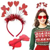 Herz Haarreif Rot, Glitzer Pailletten Haarreif Herzen, Valentinstag Amor Haarreif, Herz Party Kopfschmuck, mit Randlose Herz Brille, für Valentinstag Hochzeit Geburtstag Festival Party Kostüm Zubehör