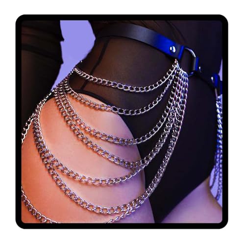Sethain Punk Leder Körperkette Schwarz Geschichtet Ketten Mehrschichtig Taille Ketten Nachtclub Körperzubehör Schmuck für Frauen festival outfit