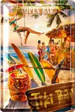 LANOLU Retro Blechschild TiKi BAR - Cocktailbar Dekoration, Surf Deko und Pool Deko, Bar Deko, Bar Schild, Cocktail Schild, vintage Metallschild für die Poolbar und als Pooldeko 20x30cm