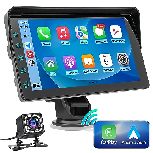 2024 Newest Wireless Apple Carplay&Android Auto,Portable TouchScreen Automatic Multimedia Player,Autoradio with Mirror Link/Siri/FM/1080p Backup Camera/Bluetooth/GPS/Navigation Screen for All Vehicles