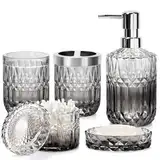 Ulable 5-Teiliges Badezimmer-Zubehör-Set Mit Seifenspender, Seifenschale, Zahnbürstenhalter, Becher, Wattestäbchen-Glas - Glas-Design Mit Farbverlauf