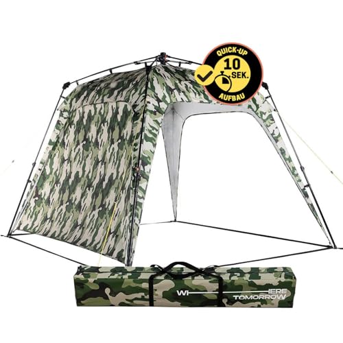 Lumaland Outdoor Pavillon 2,5 x 2,5m | Wasserdicht & UV-Schutz | Gartenzelt inkl. 1x Seitenteil & Tasche & Heringe | Robuster Camping & Partyzelt | Pop Up Zelt Aufbau in 2 Minuten [Camouflage-Grün]