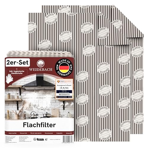 WEIDEBACH® 2x Flachfilter für Dunstabzugshaube (Fettfilter), 57x47cm, 1mm dick, zuschneidbar Filter Dunstabzugshaube, mit Sättigungsanzeige, TOP Filterleistung, 100% kompostierbar, Abzugshaubenfilter