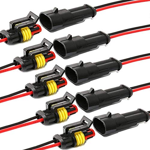 YETOR Way Auto Wasserdichter elektrischer Steckverbinder,2 pin Stecker Autoelektrischer Kabelverbinder mit Kabel 16 AWG Marine für Auto, LKW, Boots- und andere Kabelverbindungen. (5 Pack)