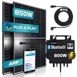 SUNNIVA® Balkonkraftwerk 850W/800W Solaranlage mit 800W GROWATT Micro Wechselrichter und 5m Anschlusskabel, WIFI & Bluetooth integriert, drosselbar & upgradebar auf 600W oder 800W, 2x 425W Solarmodule