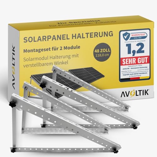 Avoltik 2x Solarpanel Halterung 48 Zoll / 118cm I Solarmodul-Halterung Balkonkraftwerk aus Aluminium I PV-Aufständerung mit verstellbarem Winkel für Dach, Balkon & Boden I Halterung für 2 Solarmodule