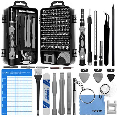 oGoDeal 127 in 1 Mini Feinmechaniker Schraubendreher Werkzeug Set und öffnungswerkzeug für iPhone, PC, Laptop, iPad, Tablet,Computer, MacBook, Brille, Xbox, Uhren, Kamera Reparatur (grau)