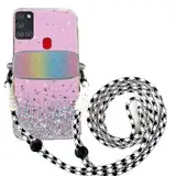 Tivenfezk Nadoli für Samsung Galaxy A21S Glitzer Handykette Hülle,Silikon Bling Durchsichtig Crossbody Tasche zum Umhängen Schutzhülle mit Telefon Clip Halter Band