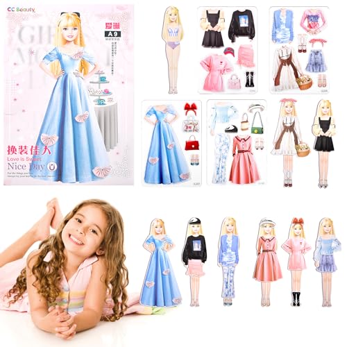 Vibbang Magnetische Anziehpuppe mit Outfits, Magnetspiel Anziehfiguren Mädchen, Tragbare Magnetische Prinzessinnen Dress Up Spielset für Mädchen, Magnetspiel Box Anziehpuppe für Kinder