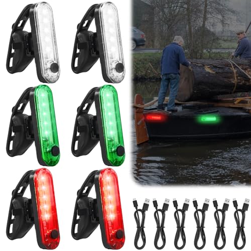 GOMETY 6 Stück LED Navigationslichter für Boote, USB Ladekajaklichter mit 3 Arten Blinkmodus Bootshecklichter Boots Buglichter LED Bootslichter, Signalleuchte fur Marine Boot Yacht Kanu Kajak
