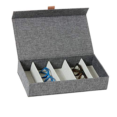 LOVE IT STORE IT Premium Brillen Aufbewahrungsbox - Brillenbox für mehrere Brillen, innen Samt - Verstärkt mit Holz - Mit 5 Fächern - Grau - 30x17x6 cm