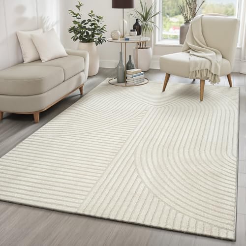 the carpet Everest - moderner Kurzflor Teppich Wohnzimmer Schlafzimmer mit Hoch-Tief-Effekt, 3D Effekt, hohe Flordichte und angenehm weich, Panglao Design, Creme, 80 x 150 cm