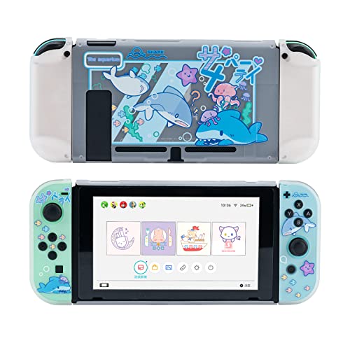 GeekShare Schutzhülle Slim Cover Case nur kompatibel mit Nintendo Switch – Stoßdämpfende und Kratzfeste Schutzhülle für Switch – Shark Party (klar)