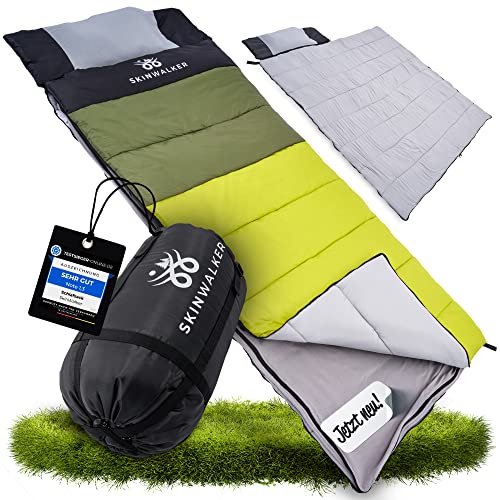 SkinWalker Schlafsack 4 Jahreszeiten Sommer & Winter -15 °C - 20 °C Wasserfest [abnehmbare Polarfleecedecke + Kopfkissen] Outdoor Camping Festivals Deckenschlafsack Erwachsene