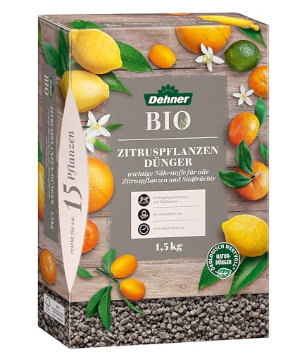 Dehner Bio Zitruspflanzendünger, hochwertiger Dünger für Zitruspflanzen, organischer NPK-Dünger, mit Spurennährstoffen, ökologisch wertvoll, natürliche Langzeitwirkung, 1.5 kg