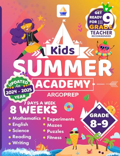 Kids Summer Academy by ArgoPrep - Grades 8-9: 8 Weeks of Math, Reading, Science, Writing, Logic, Fitness and Yoga | Online Access Included | Prevent Summer Learning Loss