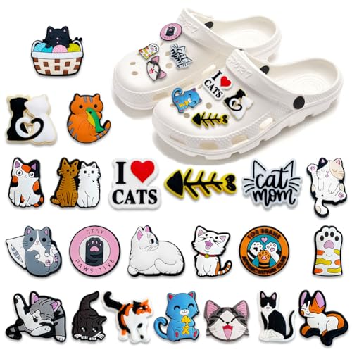 DIWSO Katze Schuh Charms 25PCS Niedlich Cartoon Schuh Dekoration Krokodil Anhänger für Mädchen Frauen Jungen Erwachsene, Geschenk für Geburtstag Party Favors