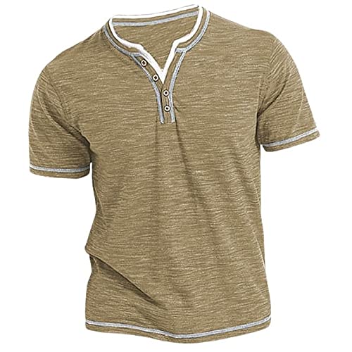 Generisch Herren T-Shirt V-Ausschnitt Kurzarm Oversized Basic Zipper Male Tee aus Baumwolle Leichtes V-Neck Oberteil Tshirt Herren Weiß Atmungsaktive Baumwolle
