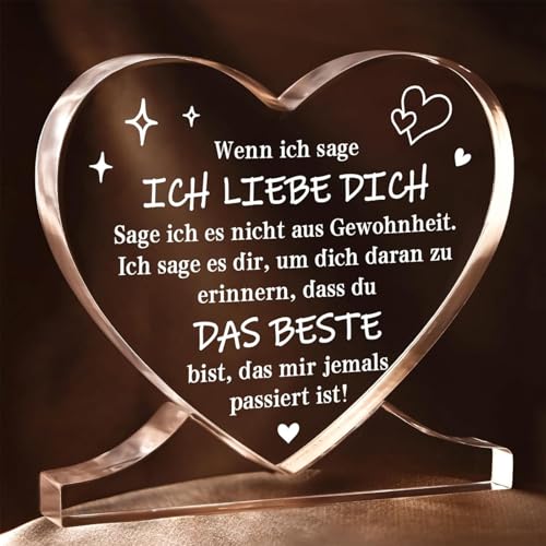 Ich Liebe Dich Geschenke, Jahrestag Geschenk für Ihn Sie, Herzförmiges Acryl Heimat Dekoration Jahrestag Geschenk, Personalisierte Acryl Plakette, Hochzeitstag, Geburtstagsgeschenk für Männer Frauen
