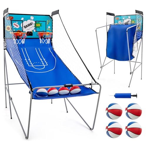 COSTWAY 8 in 1 Basketballautomat, elektrischer Baskeltballständer klappbar, Schießmaschine mit 4 Bällen, 8 Spielmodi, Luftpumpe für 2 Spieler, Arcade Basketballspiel für Kinder Erwachsene (Grün)
