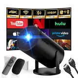 Mini Beamer, 4K FHD 1080P 180°Dreh Tragbarer Projektor, Klein Videoprojektor Unterstützt 2.4/5G Dual WiFi Bluetooth 5.0, mit Android und IOS 11.0 Heimkino Smart Beamer Doppelsteuerung mit Maus,Schwarz