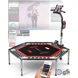 Smart Fitness Trampolin Deutsche Qualitätsmarke, inkl. Pulsgurt, Trainings-Video, TÜV/GS, Sprungzähler & APP, klappbar, Haltegriff verstellbar, Handy-& Flaschenhalterung, HTX100 Indoor Jumping Workout