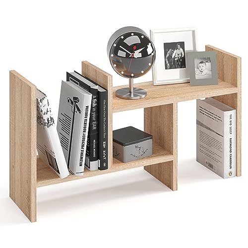 KOMTO Tischregal Schreibtisch Aufsatzregal - Regal Klein, Küchenregal Stehend für Arbeitsplatte, Desktop Bücherregal Sonoma Eiche | Shelf K 51-97 х 20 х 40 cm