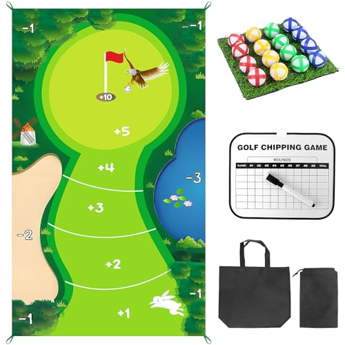 Minigolf für Zuhause, 150 x 80cm Casual Battle Royale Golf Spiele Schlagmatten mit 16 Golfbällen, 1 Score Board und 2 Tragetaschen, Golfspiel Trainingsmatte für Indoor Outdoor