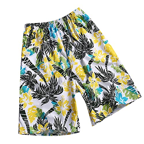 Männer Kurze Sporthose Shorts Badehose für Herren, schnell trocknend, Boardshorts, bunt, elastische Taille, Kordelzug, lässiger Sommer-Strand-Badeanzug Herren Kurze Lockere Shorts (Yellow, XL)