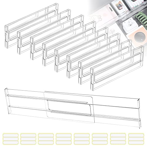 QINERSAW 8 Stück Verstellbare Schubladenteiler Kunststoff Schubladentrenner Transparente Schubladen Separatoren Trennsystem, Schubladen Organizer Tisch Kommode 27.5-52cm