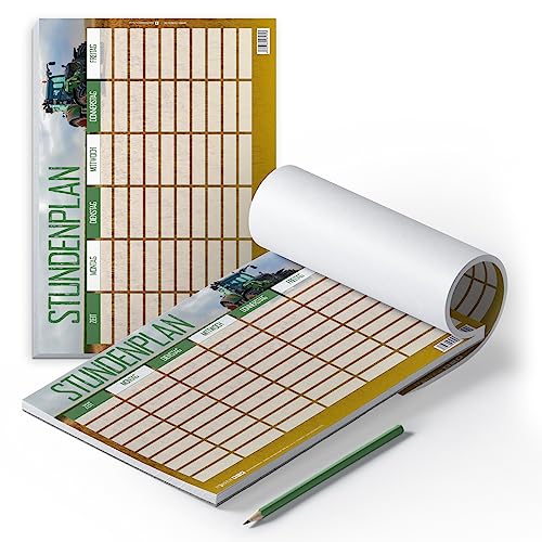 itenga Stundenplan DIN A4 als Block 25 Blatt Stundenplanblock stundenpläne (Traktor auf dem Feld)