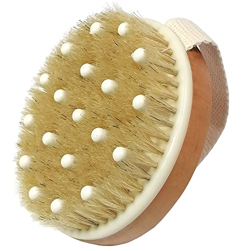 HUAYINGMEI Trockene Körperbürste, Badebürste mit natürlichen Borsten, Lymphdrainage, Peeling, stimuliert die Durchblutung, entfernt abgestorbene Haut, Giftstoffe und Cellulite